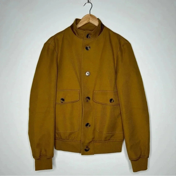 ZARA Men’s Mustard Button Front Bomber Jacket Size Small - Picture 11 of 12